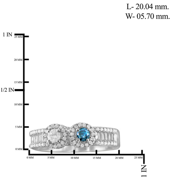 Jewelnova 1/2 Carat T.W. Blue White Diamond 10k White Gold Two Stone Bridal Ring