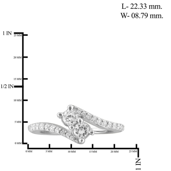 Jewelnova 3/4 Carat T.W. White Diamond 10K White Gold Two Stone Engagement Ring - Assorted Colors