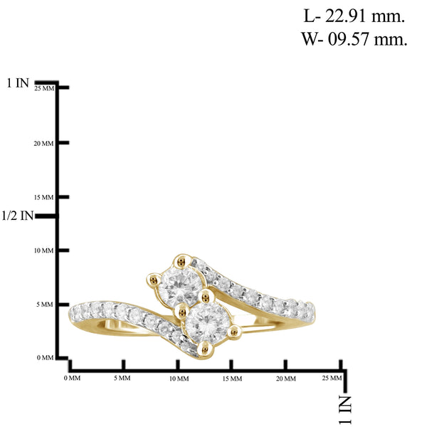 Jewelnova 1.00 Carat T.W. White Diamond 10K Yellow Gold Two Stone Engagement Ring
