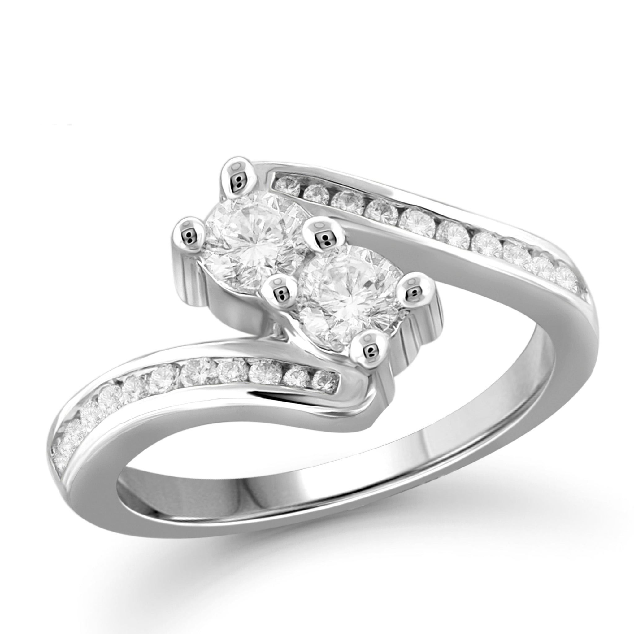 Jewelnova 1.00 Carat T.W. White Diamond 10K White Gold Two Stone Engagement Ring