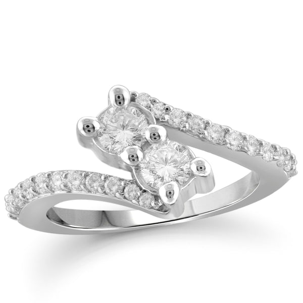 Jewelnova 1 1/4 Carat T.W. White Diamond 10K White Gold Two Stone Engagement Ring - Assorted Colors