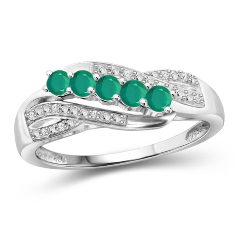 JewelonFire 1/3 Carat T.G.W. Emerald and White Diamond Accent Sterling Silver Band- Assorted Colors