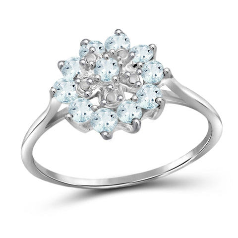 JewelonFire 1 Carat T.G.W. Aquamarine Sterling Silver Flower Ring - Assorted Colors