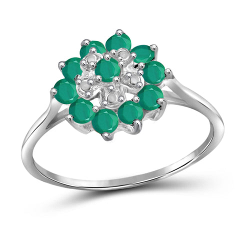 JewelonFire 1 Carat T.G.W. Emerald Sterling Silver Flower Ring- Assorted Colors