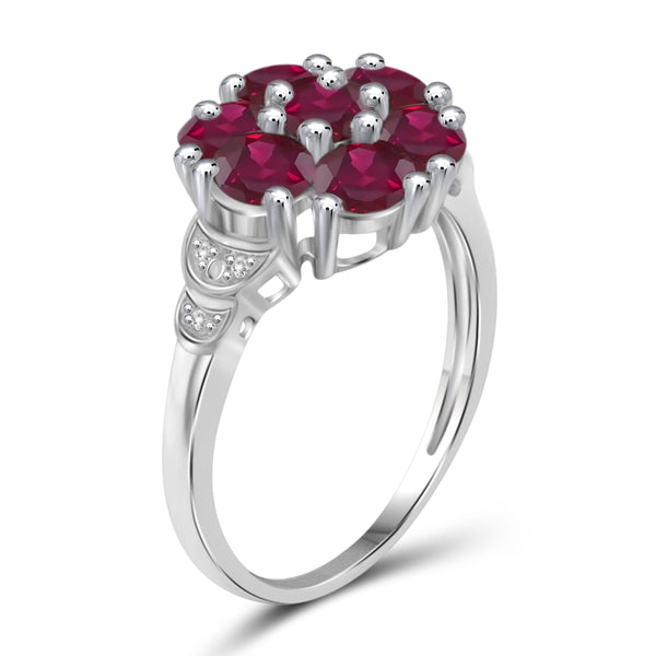 JewelonFire 2 1/3 Carat T.G.W. Ruby And White Diamond Accent Sterling Silver Ring- Assorted Colors