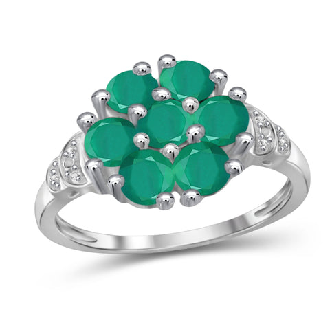 JewelonFire 2 Carat T.G.W. Emerald And White Diamond Accent Sterling Silver Ring- Assorted Colors