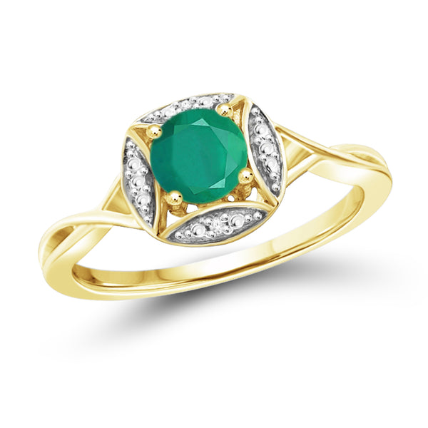 JewelonFire 1/2 Carat T.G.W. Emerald and White Diamond Accent Sterling Silver Promise Ring - Assorted Colors