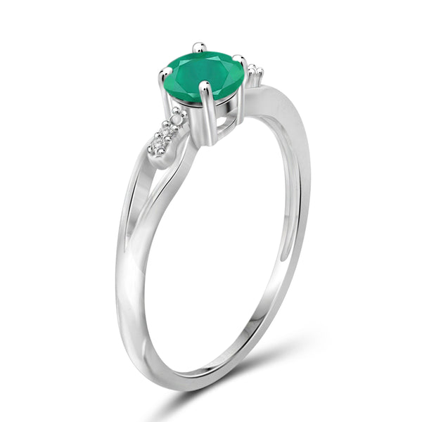 JewelonFire 1/2 Carat T.G.W. Emerald and White Diamond Accent Sterling Silver Ring - Assorted Colors