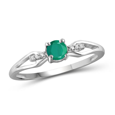 JewelonFire 1/2 Carat T.G.W. Emerald and White Diamond Accent Sterling Silver Ring - Assorted Colors
