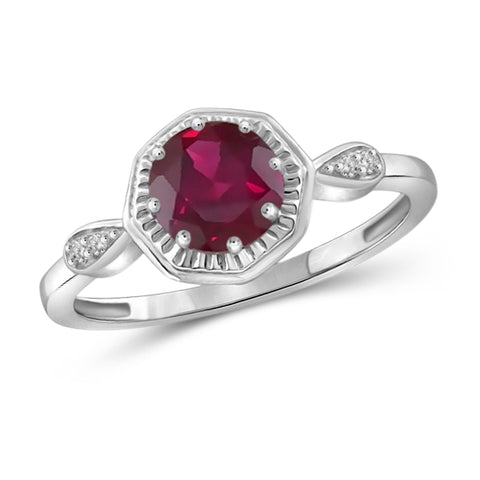 JewelonFire 1 1/5 Carat T.G.W. Ruby and White Diamond Accent Sterling Silver Ring- Assorted Colors