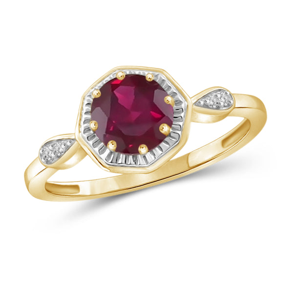 JewelonFire 1 1/5 Carat T.G.W. Ruby and White Diamond Accent Sterling Silver Ring- Assorted Colors