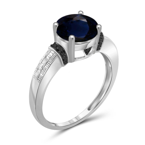 JewelonFire 2 1/5 Carat T.G.W. Sapphire and Black Diamond Accent Sterling Silver Ring- Assorted Colors