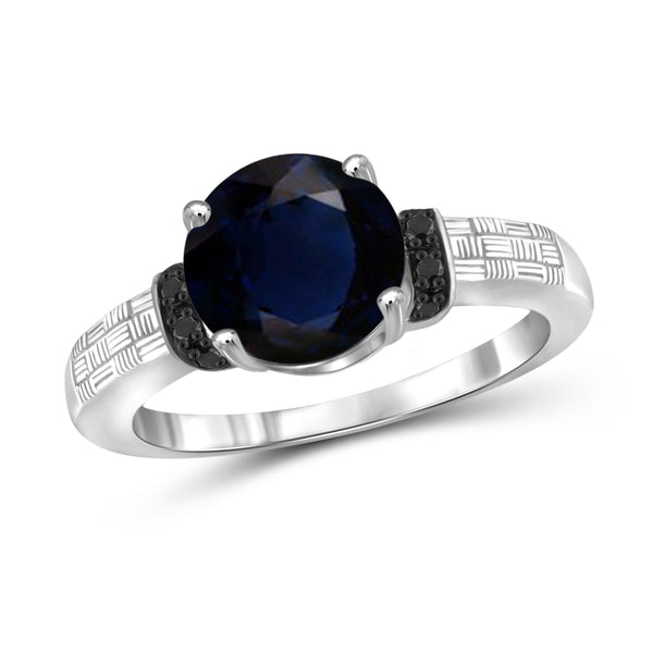 JewelonFire 2 1/5 Carat T.G.W. Sapphire and Black Diamond Accent Sterling Silver Ring- Assorted Colors