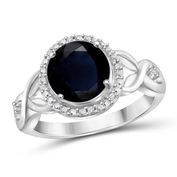 JewelonFire 2 1/5 Carat T.G.W. Sapphire and White Diamond Accent Sterling Silver Ring- Assorted Colors