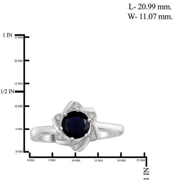 JewelonFire 1 1/5 Carat T.G.W. Sapphire and White Diamond Accent Sterling Silver Ring- Assorted Colors
