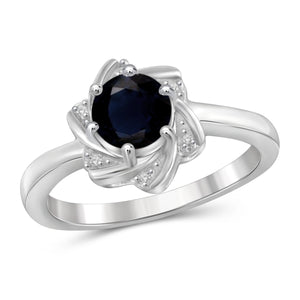 JewelonFire 1 1/5 Carat T.G.W. Sapphire and White Diamond Accent Sterling Silver Ring- Assorted Colors