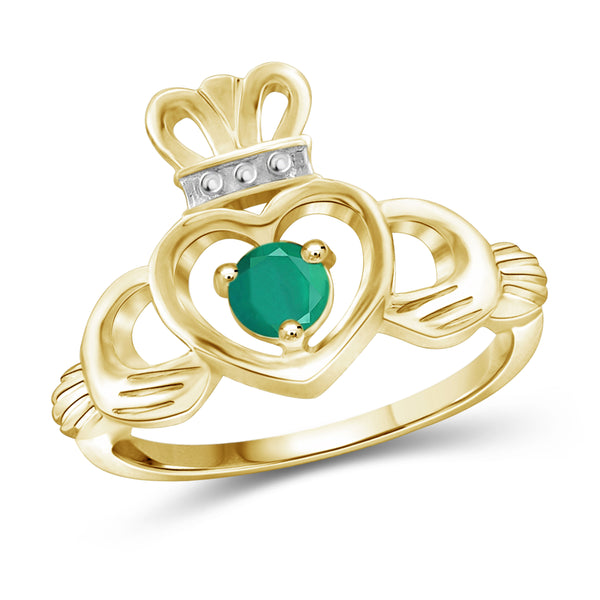 JewelonFire 1/4 Carat T.G.W. Emerald Sterling Silver Heart Crown Ring- Assorted Colors