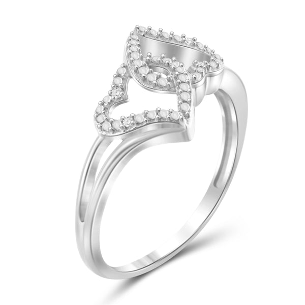 JewelonFire White Diamond Accent Sterling Silver Double Heart Open Ring - Assorted Colors
