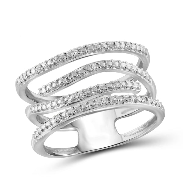 JewelonFire White Diamond Accent Sterling Silver Wave Open Ring - Assorted Colors