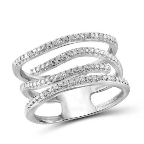 JewelonFire White Diamond Accent Sterling Silver Wave Open Ring - Assorted Colors