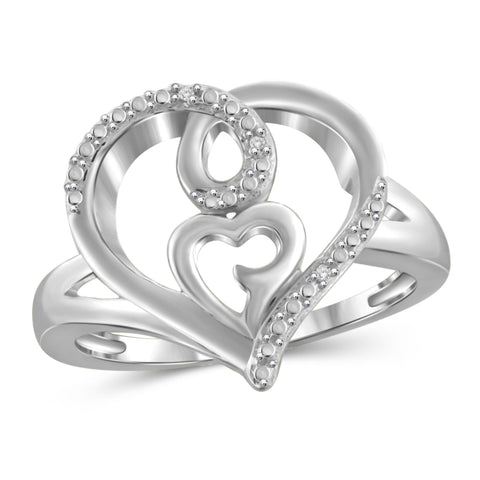 JewelonFire White Diamond Accent Sterling Silver Double Heart Open Ring - Assorted Colors