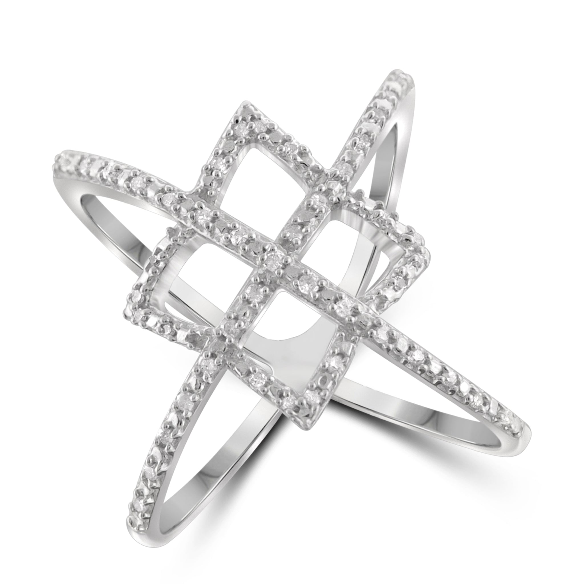 JewelonFire 1/7 Carat T.W. White Diamond Sterling Silver Crisscross Ring - Assorted Colors