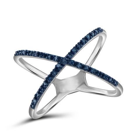 JewelonFire 1/7 Carat T.W. Blue Diamond Sterling Silver "X" Ring