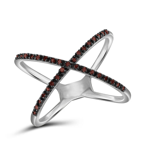 JewelonFire 1/7 Carat T.W. Red Diamond Sterling Silver "X" Ring