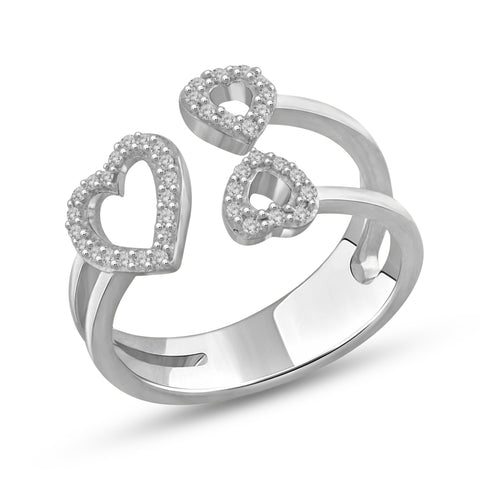 JewelonFire 1/5 Carat T.W. White Diamond Sterling Silver Heart Shape Spilt Shank Ring - Assorted Colors