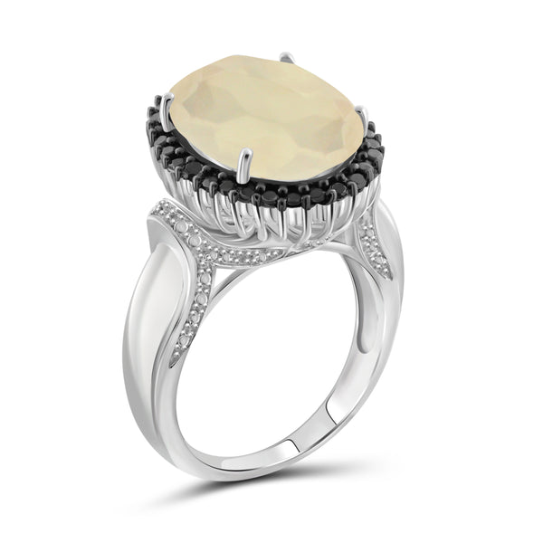 JewelonFire 8 1/4 Carat T.G.W. Moon and Black and White Diamond Accent Sterling Silver Ring