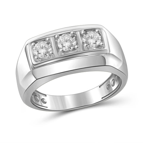 Jewelnova 1/4 CTW White Diamond 10k Gold Three Stone Men's Ring - Assorted Colors