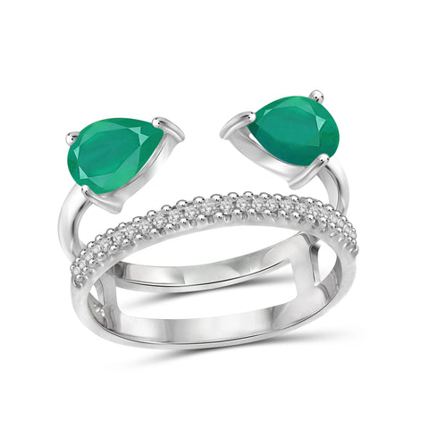 JewelonFire 1.40 Carat T.G.W. Emerald And 1/20 Carat T.W. White Diamond Sterling Silver Open Ring - Assorted Colors