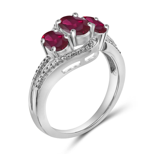 JewelonFire 1.85 Carat T.G.W. Ruby And Accent White Diamond Sterling Silver 3 Stone Ring - Assorted Colors
