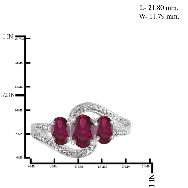 JewelonFire 1.85 Carat T.G.W. Ruby And Accent White Diamond Sterling Silver 3 Stone Ring - Assorted Colors