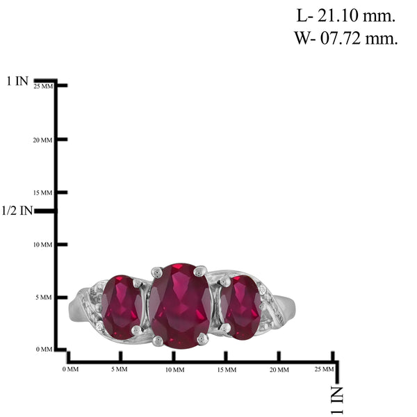 JewelonFire 2.90 Carat T.G.W. Ruby And Accent White Diamond Sterling Silver 3 Stone Ring - Assorted Colors
