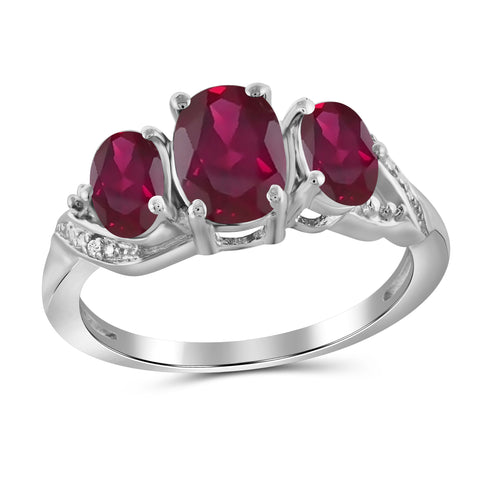 JewelonFire 2.90 Carat T.G.W. Ruby And Accent White Diamond Sterling Silver 3 Stone Ring - Assorted Colors