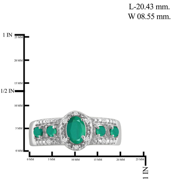 JewelonFire 0.70 Carat T.G.W. Emerald And 1/20 Ctw White Diamond Sterling Silver Ring - Assorted Colors