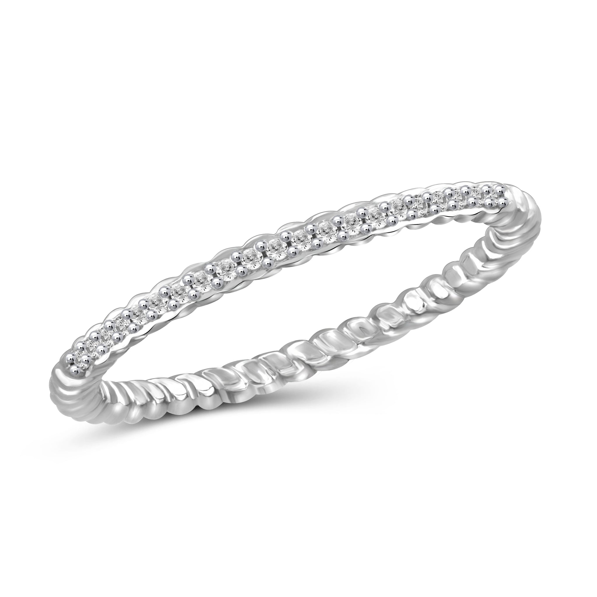 JewelonFire 1/10 Carat T.W. White Diamond Sterling Silver Stackable Band (Size 7 Only) - Assorted Colors