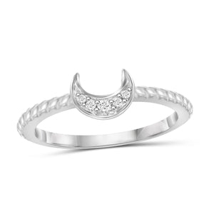JewelonFire 1/20 Carat T.W. White Diamond Sterling Silver Moon Ring - Assorted Colors