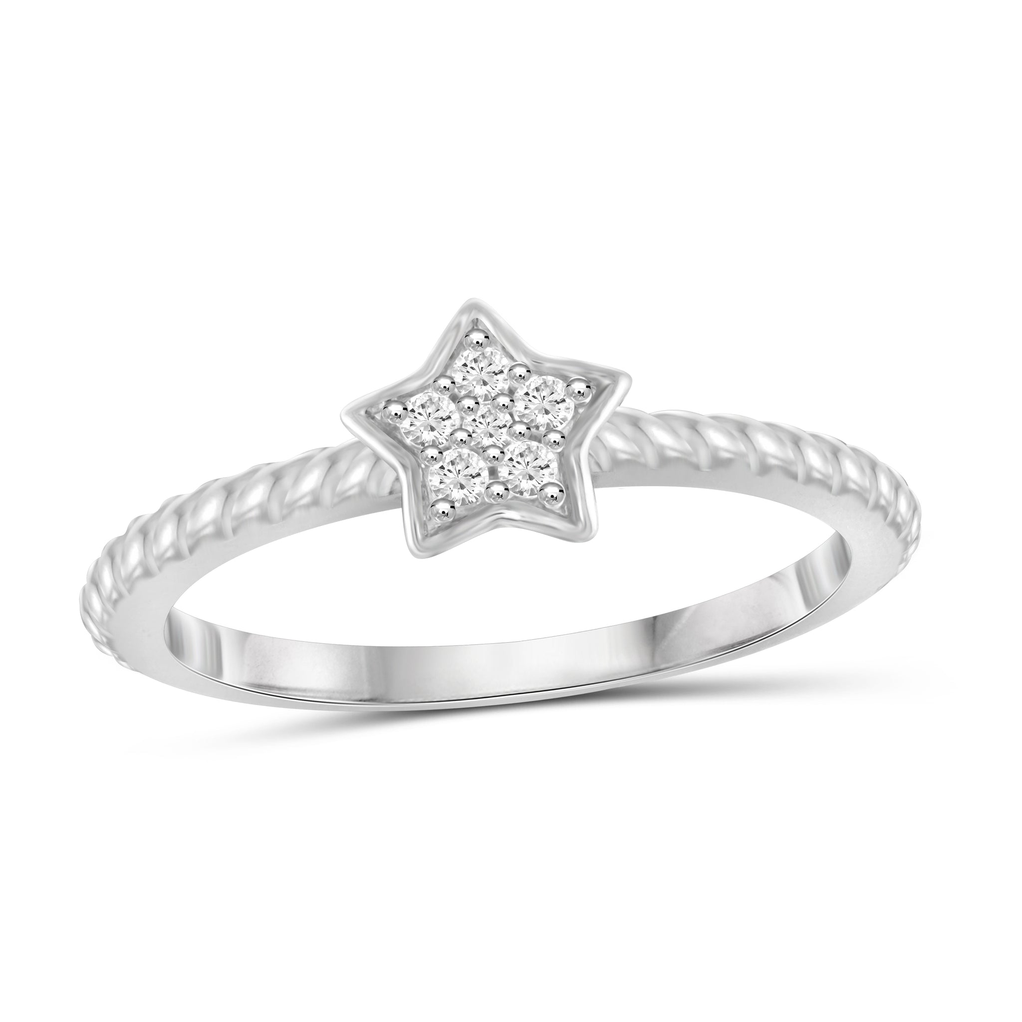 JewelonFire 1/10 Carat T.W. White Diamond Sterling Silver Star Ring - Assorted Colors