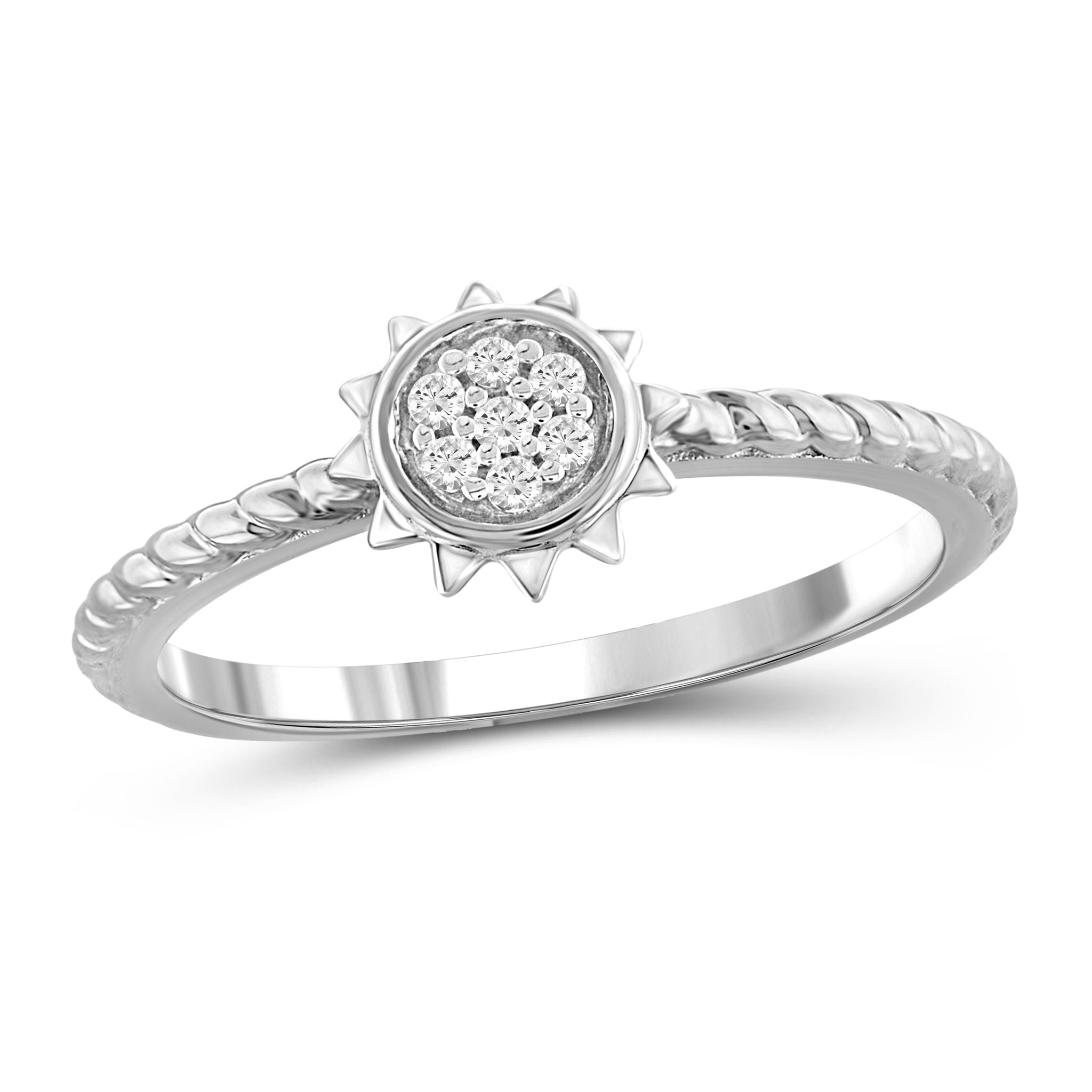 JewelonFire 1/20 Carat T.W. White Diamond Sterling Silver Sun Ring - Assorted Colors