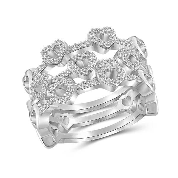 JewelonFire 1/3 Carat T.W. White Diamond Sterling Silver Heart Stackable Ring - Assorted Colors