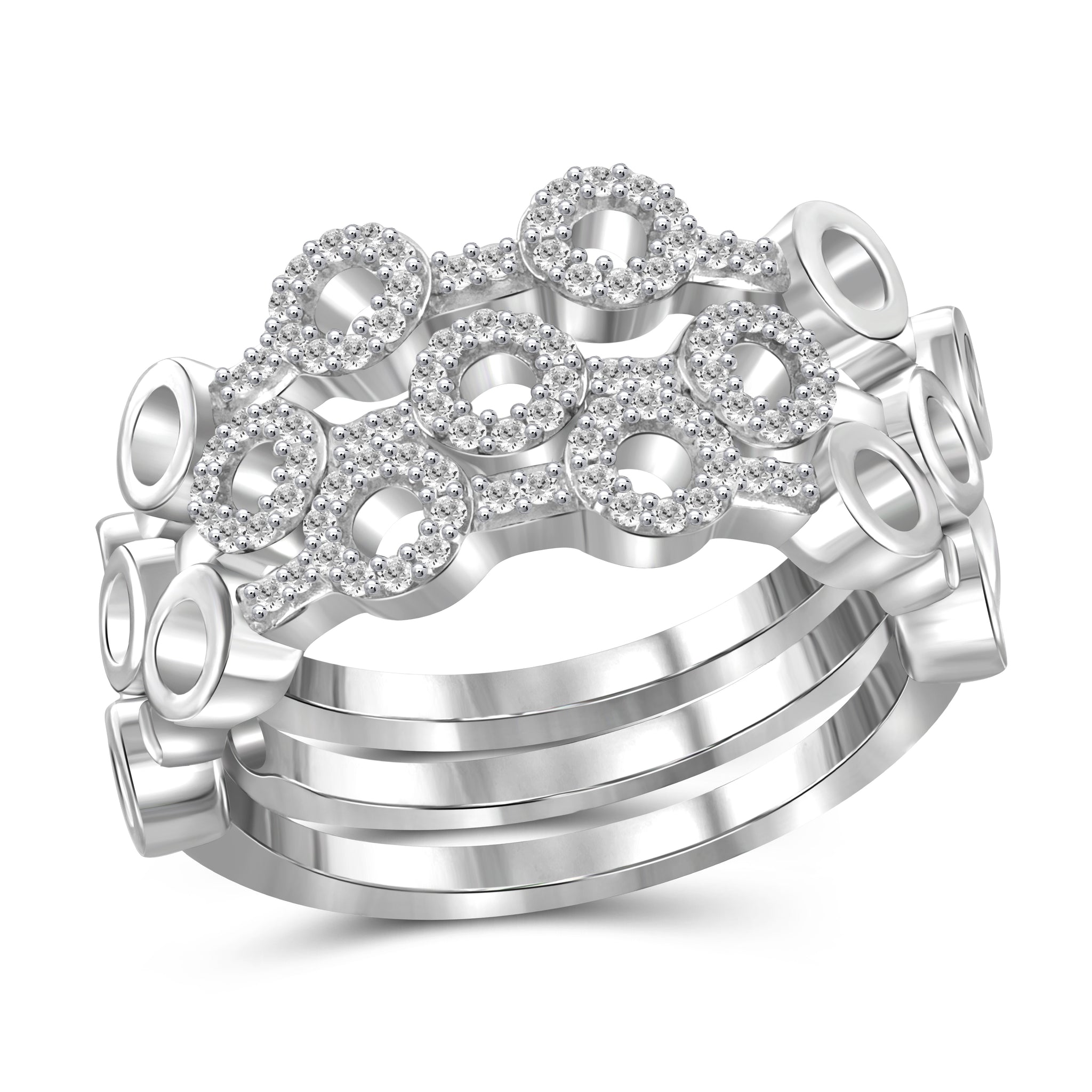 JewelonFire 1/4 Carat T.W. White Diamond Sterling Silver Stackable Ring - Assorted Colors