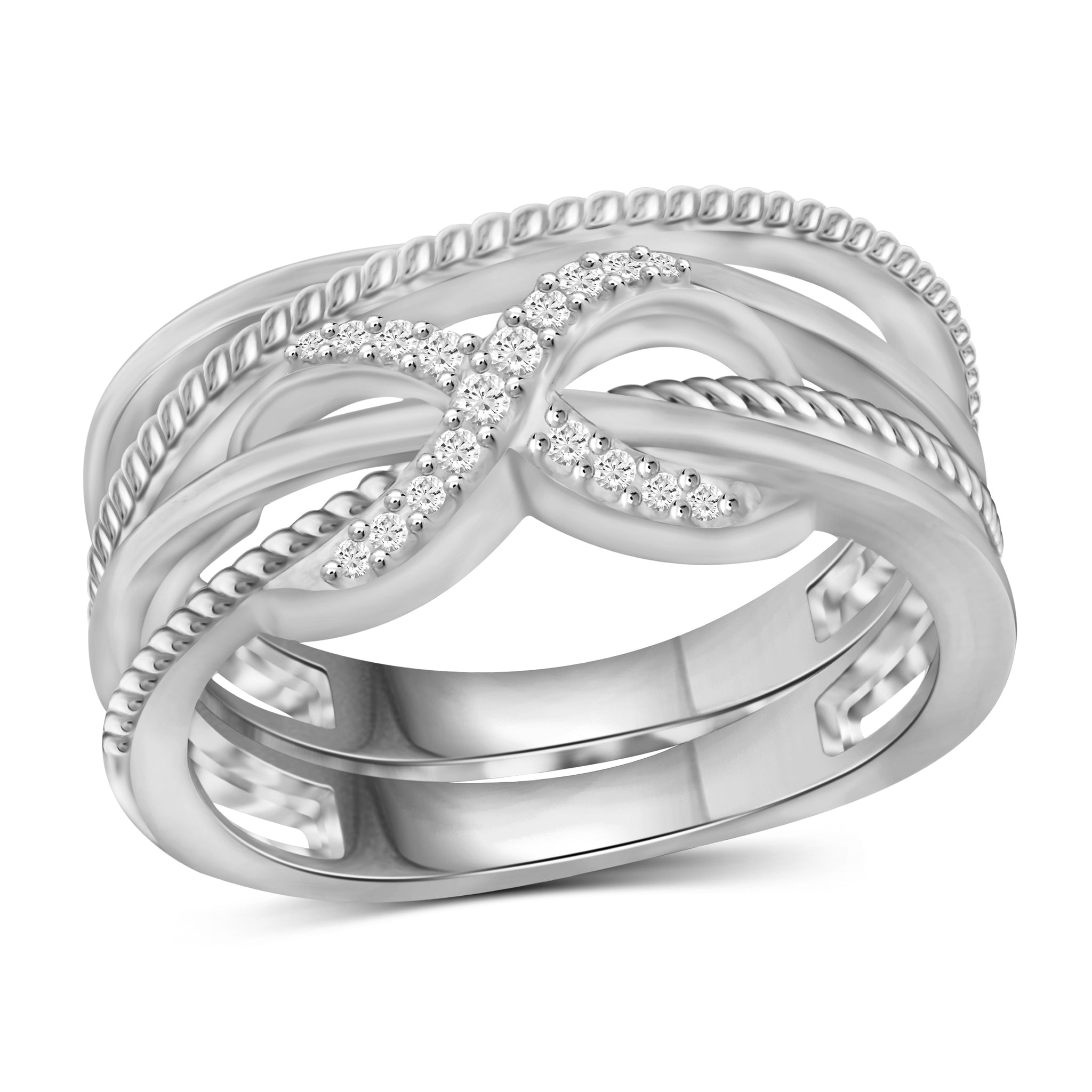 JewelonFire 1/10 Carat T.W. White Diamond Sterling Silver Infinity Stackable Ring - Assorted Colors