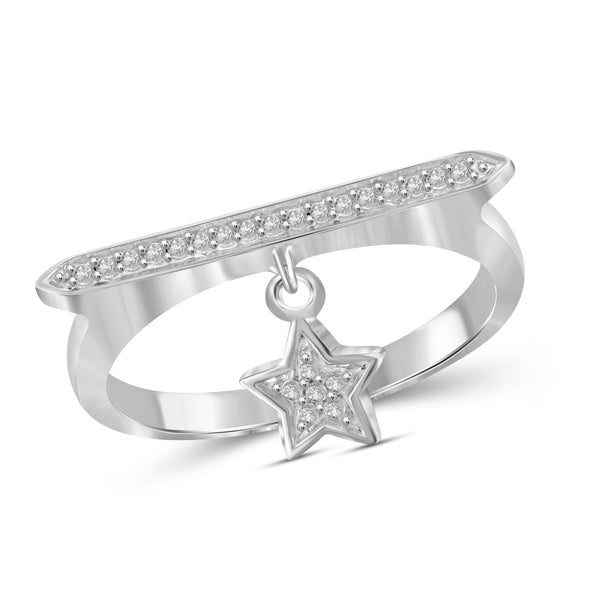 JewelonFire 1/10 Carat T.W. White Diamond Sterling Silver Star Stackable Ring (Size 7 Only) - Assorted Colors