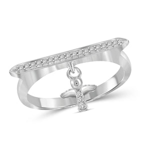 JewelonFire 1/10 Carat T.W. White Diamond Sterling Silver Cross Stackable Ring (Size 7 Only) - Assorted Colors