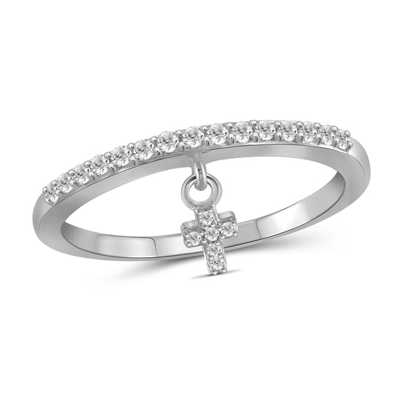 JewelonFire 1/5 Carat T.W. White Diamond Sterling Silver Cross Stackable Ring - Assorted Colors