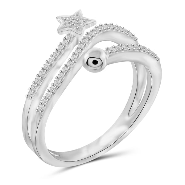 JewelonFire 1/4 Carat T.W. White Diamond Sterling Silver Star Stackable Ring - Assorted Colors