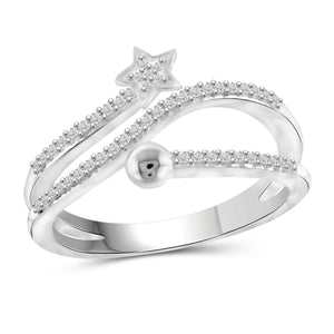 JewelonFire 1/4 Carat T.W. White Diamond Sterling Silver Star Stackable Ring - Assorted Colors