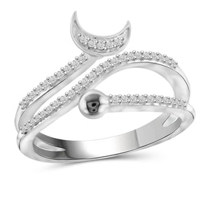 JewelonFire 1/4 Carat T.W. White Diamond Sterling Silver Moon Stackable Ring - Assorted Colors